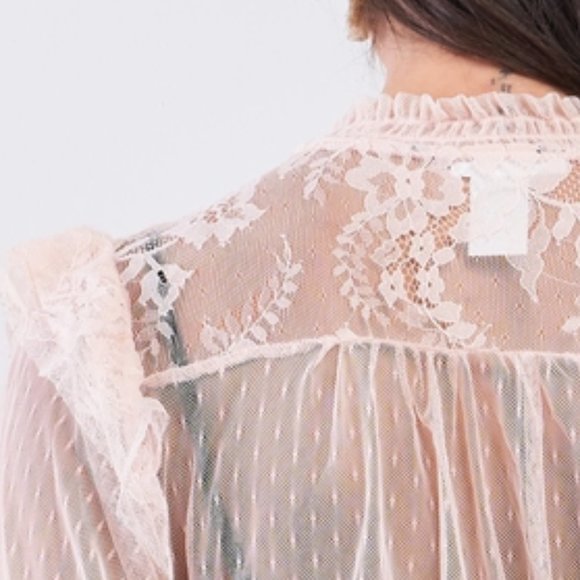 💗 Fabulous Sheer Pink Boho Ruffled Bodysuit NWT - Picture 7 of 9